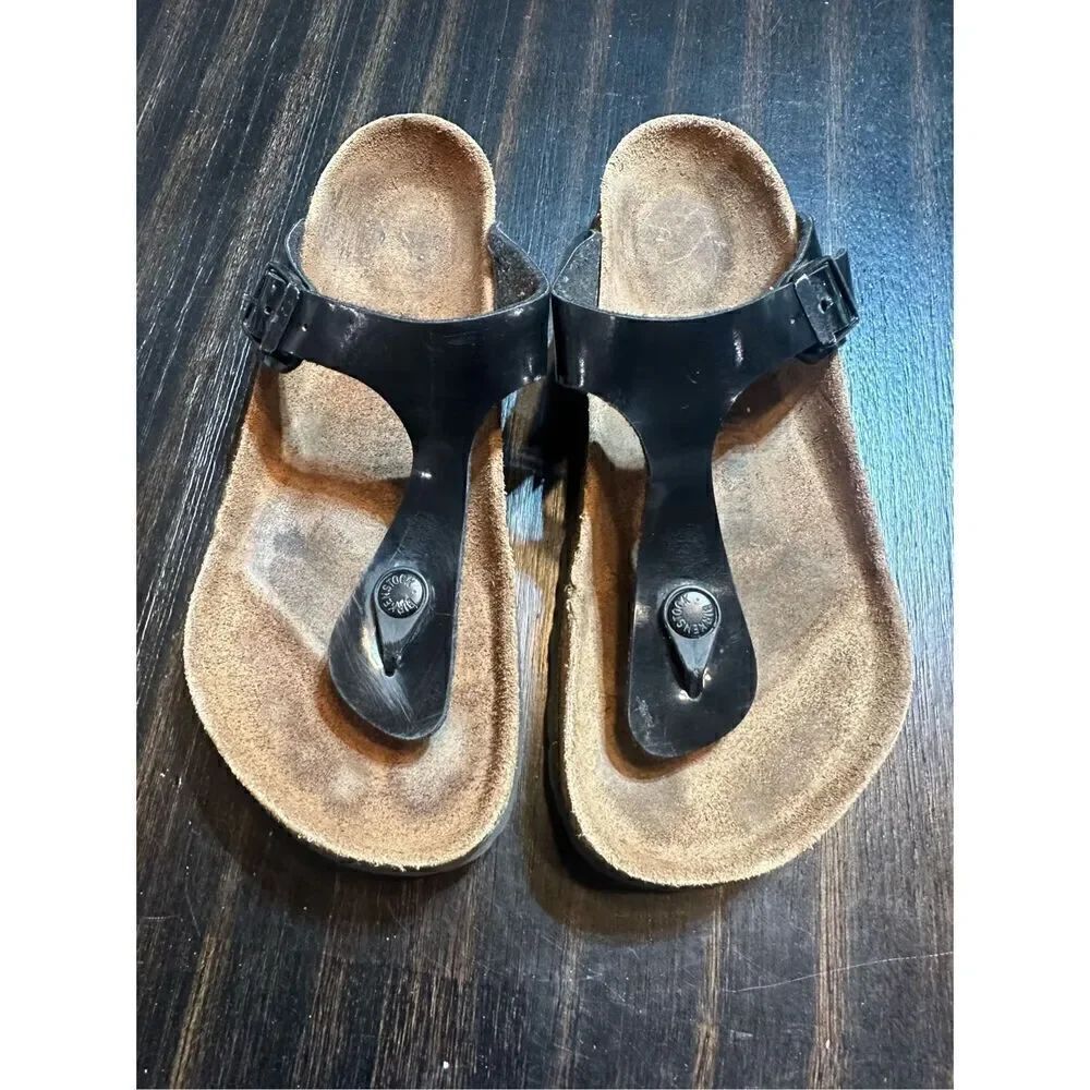 Birkenstock Gizeh glossy black sandals size 7 (38) regular width